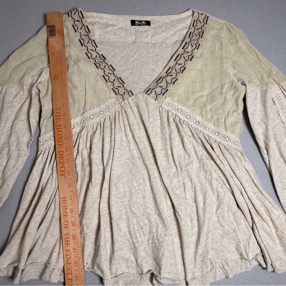 Miss Me Top Blouse Top Sz M Babydoll Embroidered Long Balloon Sleeves Bohemian - Picture 11 of 12